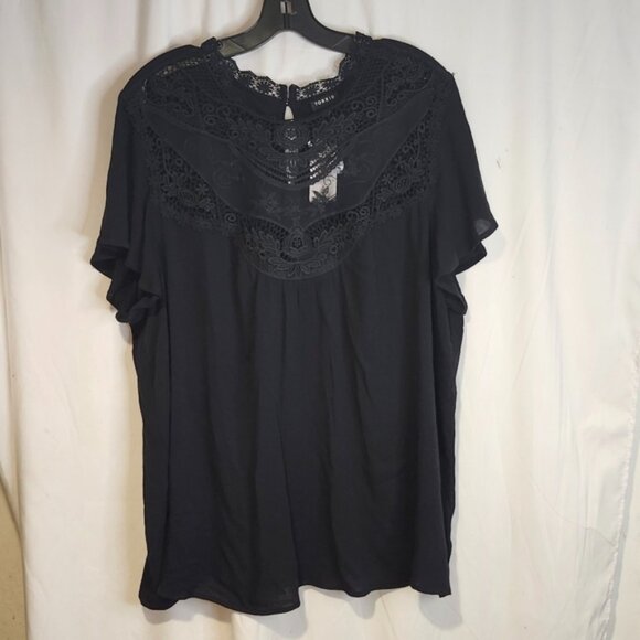 Torrid Elegant Deep Black 2X Lace Blouse Short Sleeve Pullover Top - Picture 1 of 11